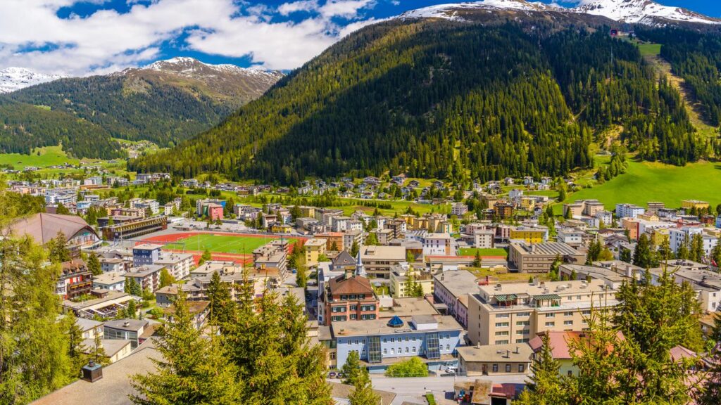 Panoramic view of St. Anton Am Arlberg with surrounding mountains.