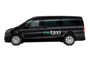 Black Mercedes Vito taxi van with "The Taxi" branding on a transparent background.